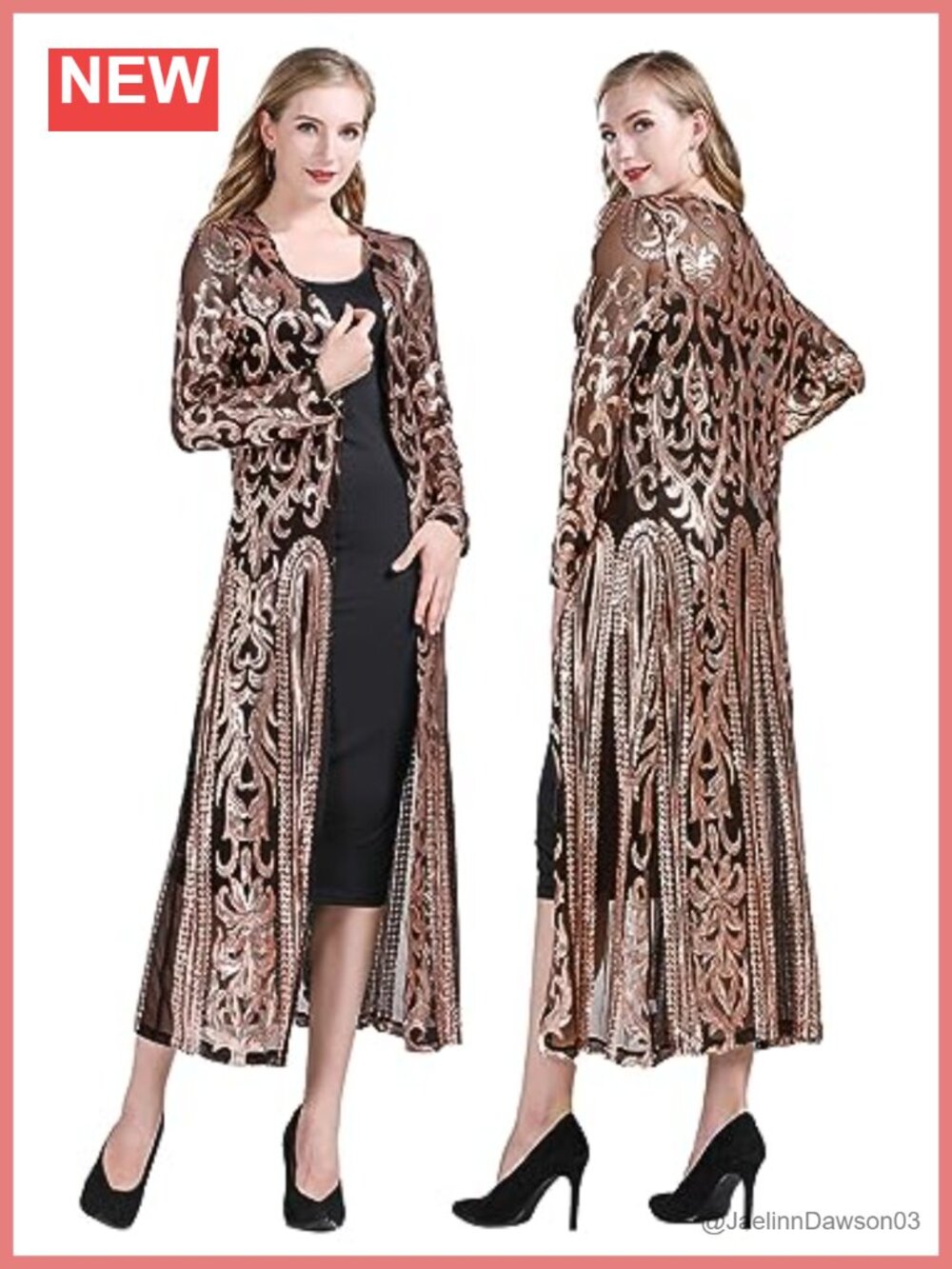Sequin Open Front Long Sleeve Cardigan Cover Up Evening Party